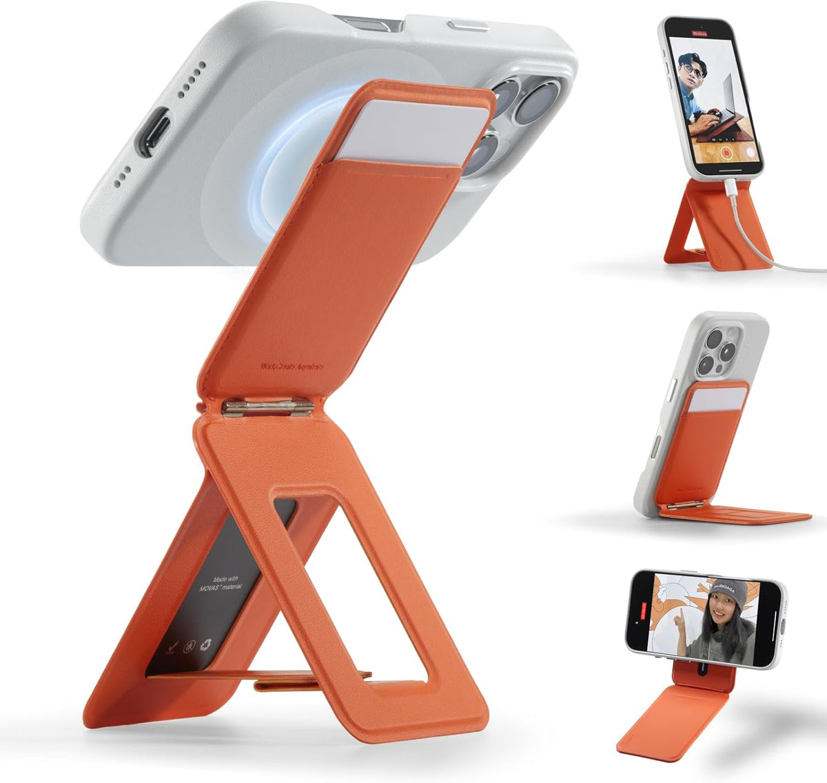 MOFT Phone Tripod Wallet for iPhone, Mulit-Angles, Lightweight & Portable Phone Stand, MOVAS Vegan Leather Magnetic Wallet, Strong Magnets, NFC Card Holder,Travel Essential, Sunrise (with Card Slot)