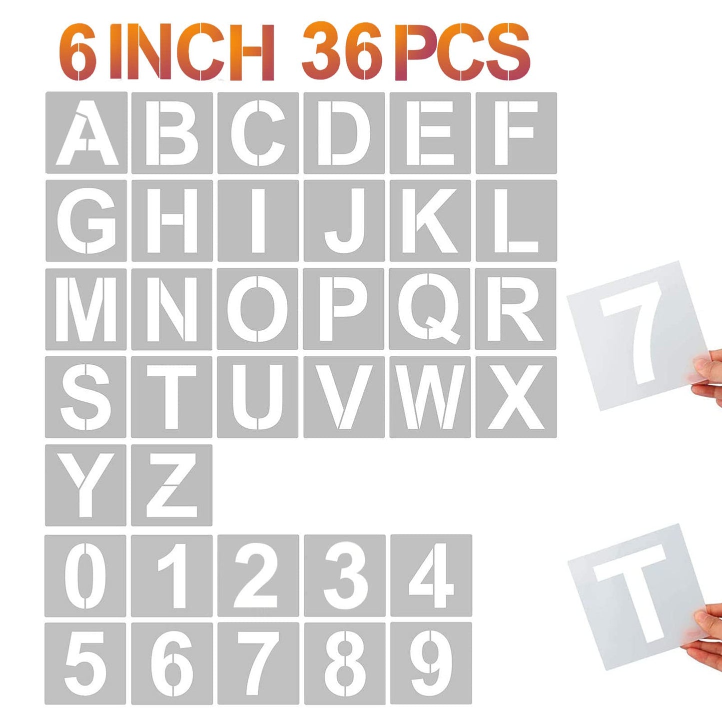 YEAJON 6 Inch Letter Stencils and Numbers, 36 Pcs Alphabet Art Craft Stencils, Reusable Plastic Templates for Wood, Wall, Fabric, Rock, Signage(6 Inch)