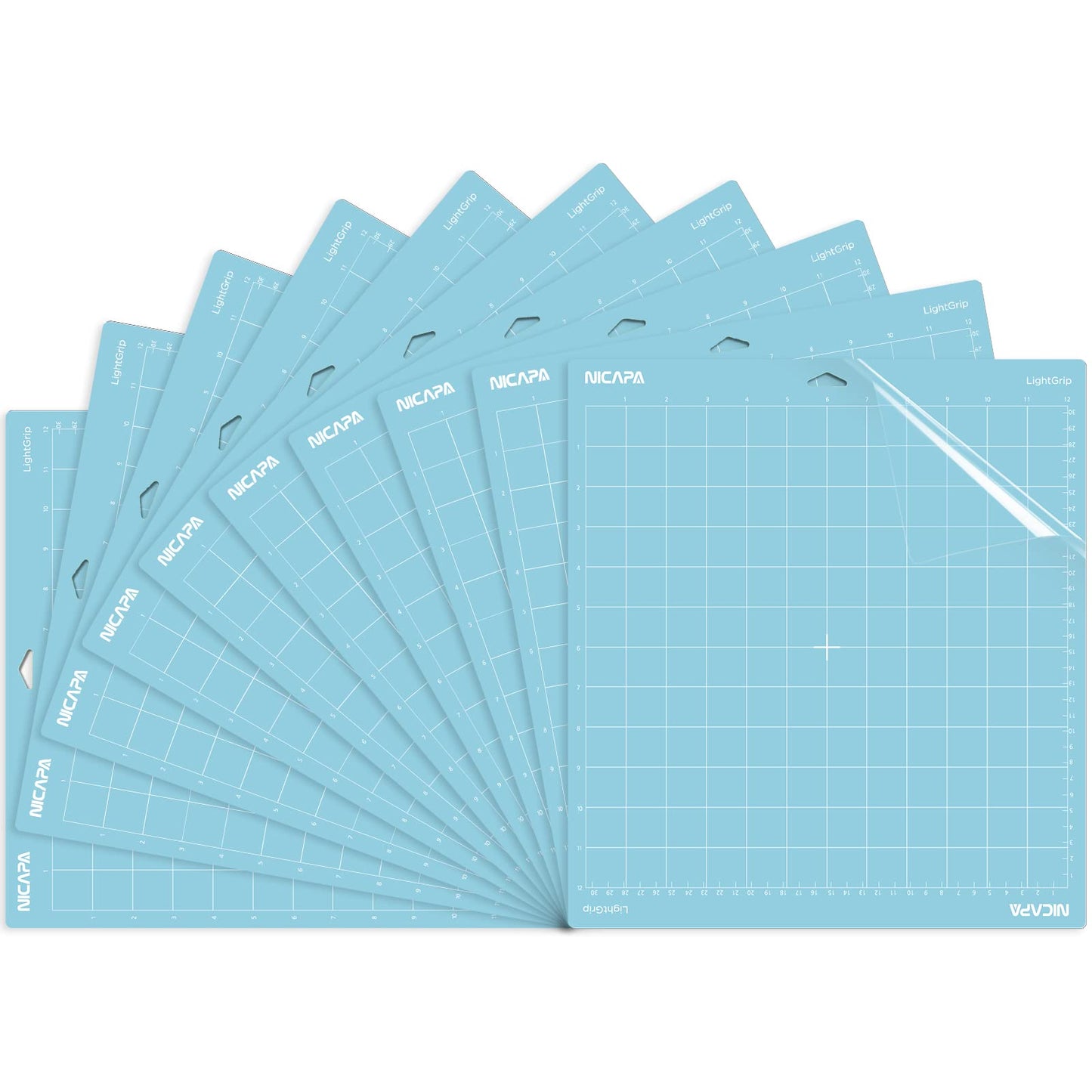 NICAPA Light Grip Cutting Mat (12x12 inch, 10 Pack) - Light Adhesive Sticky Blue Quilting Replacement Cut Mats