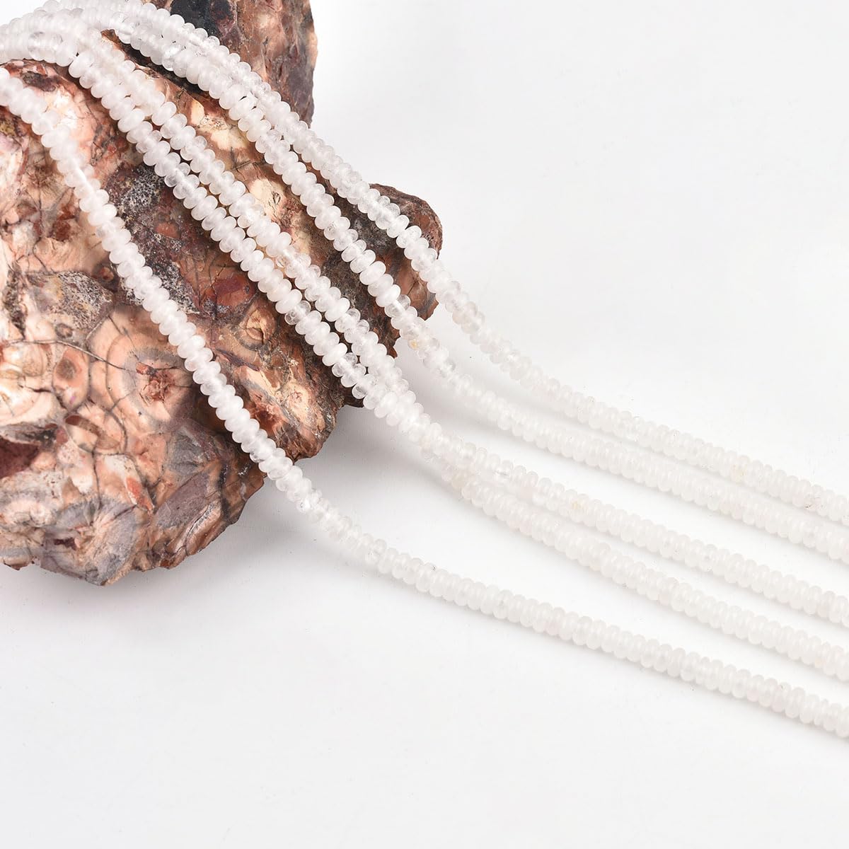 170pcs 4x2mm Natural White Crystal Stone Disk Rondelle Spacer Semi Precious Gemstone Loose Beads for Jewelry Making 15 Inch