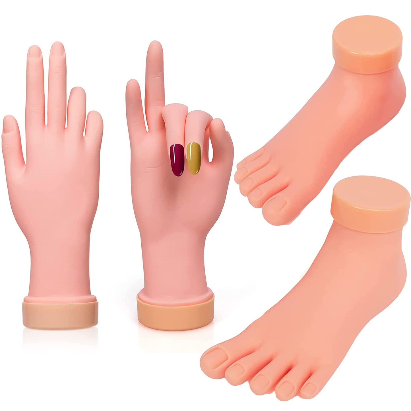 2 Pack Practice Nail Tips Art Trainer Training Hand Tool and 1 Pair Practice Fake Foot Model Flexible Soft Silicone Prosthetic Manicure Tool for Nail Tips Art Training