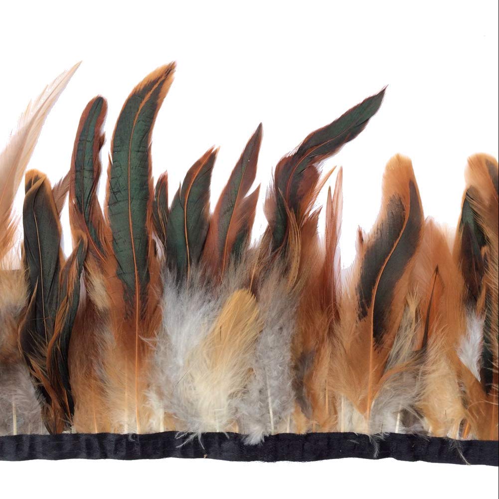 Sowder Rooster Hackle Feather Fringe Trim 5-7" in Width Pack of 5 Yards (Natural)