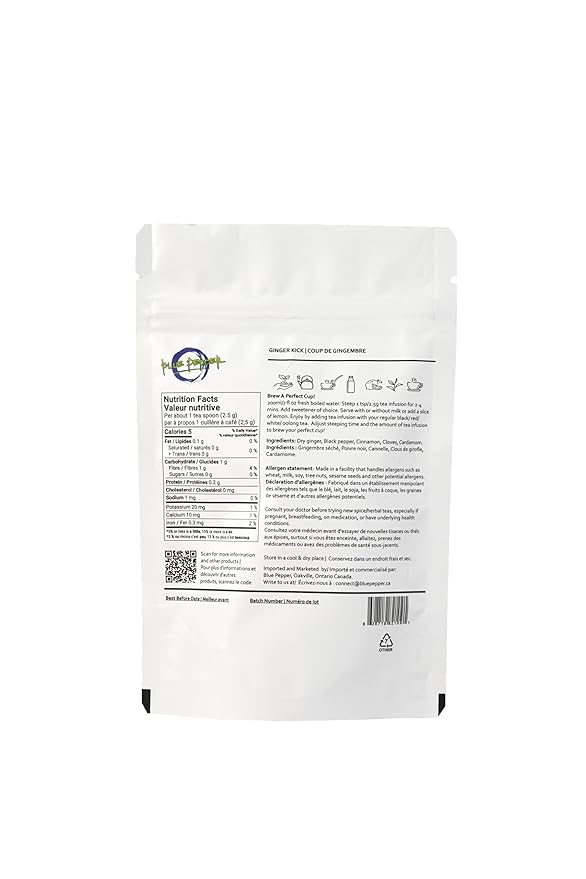 Blue Pepper Ginger Kick Tea Infusion Blend - Premium Ginger Kick Tea - All-Natural Ingredients, No Artificial Flavors - No Added Sugar - Caffeine Free