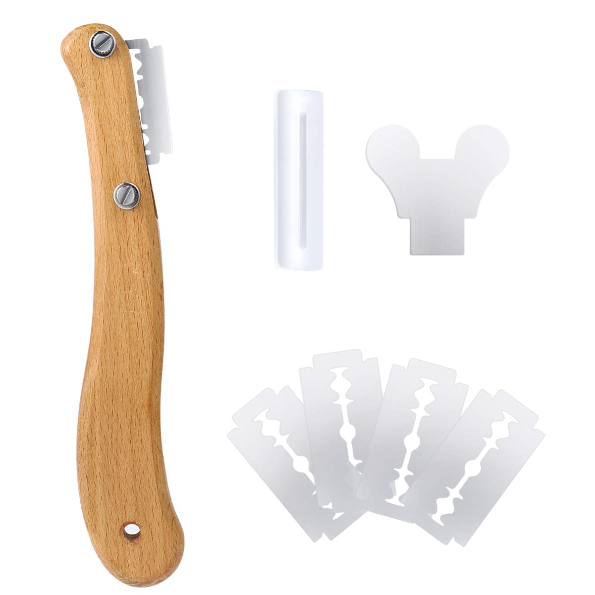 Healeved Bread Lame Dough Scoring Tool Van Wooden Handle 5 Blades, Creative Bread Scoring Tool Bread Slicer Cake Cutter, Acid Dough Bread Blades with Protector Cover
