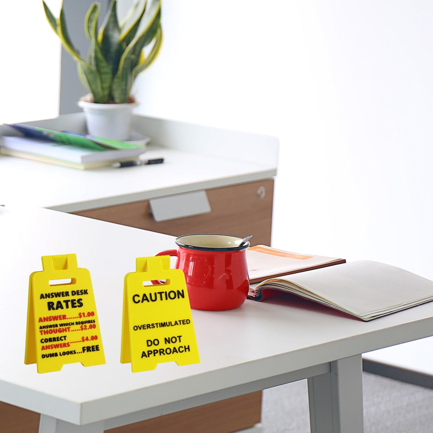 4 Pcs Caution Overstimulated Desk Signs, 3D Printed Funny Office Décor Sign Desk Warning Sign Office Gifts for Bosses Employees Colleagues