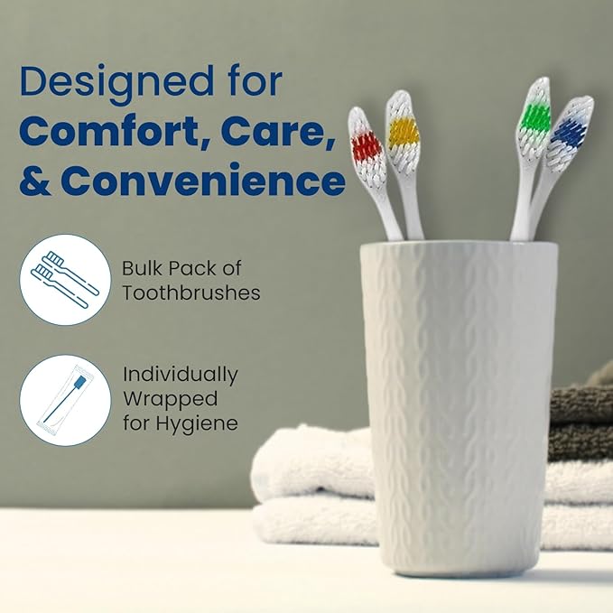 1000 Toothbrushes Bulk Wholesale Quantity Standard Size, Dental Care Toiletries, Medium Soft Bristles, Individually Wrapped, Homeless Care, Disposable Use, Hotels, Travel,