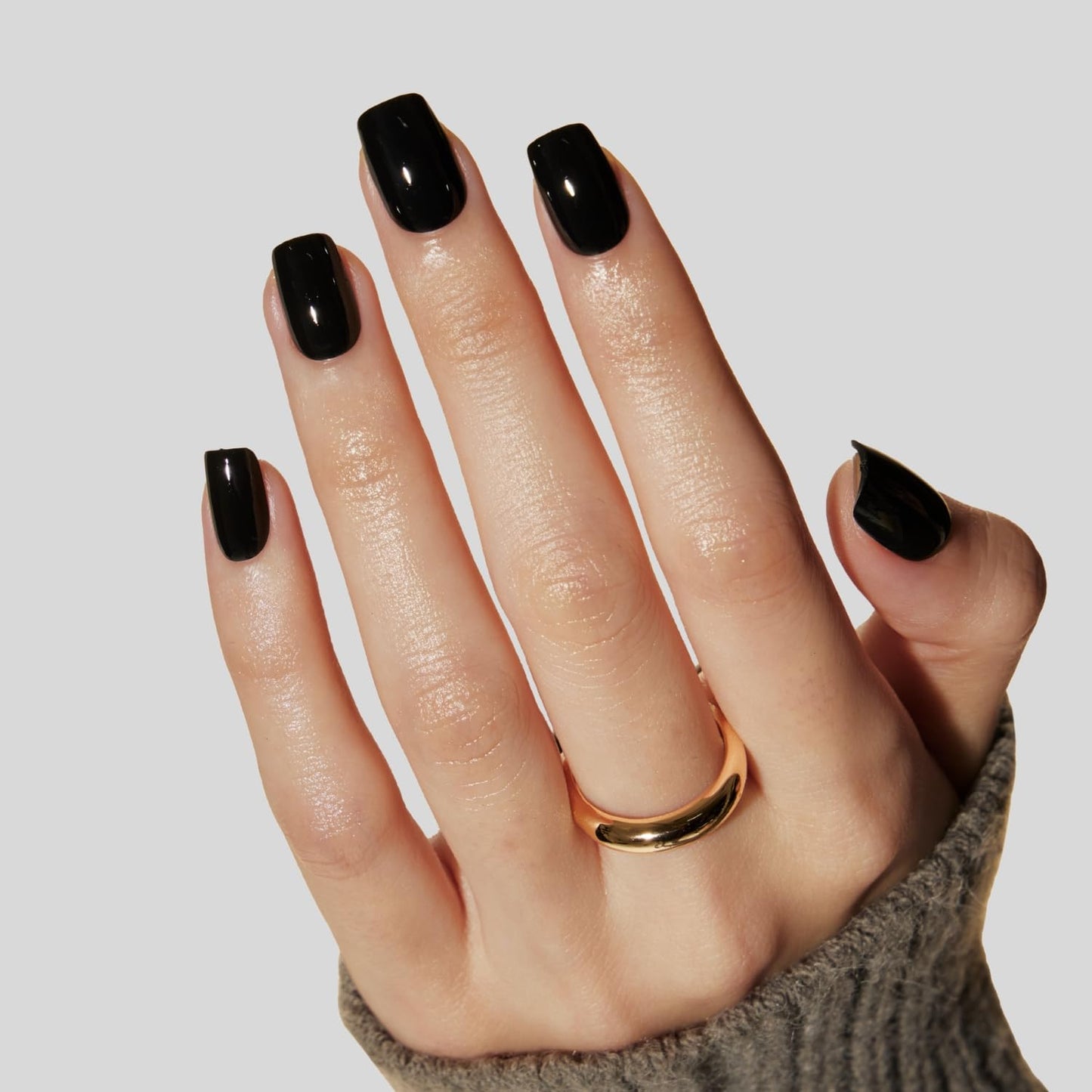 LAMIMOSA 32Pcs Black Press on Nails Short Square - Soft Gel Fake Nails in 16 Sizes, Reusable Solid Color Glue on Nails Kit, MIDNIGHT