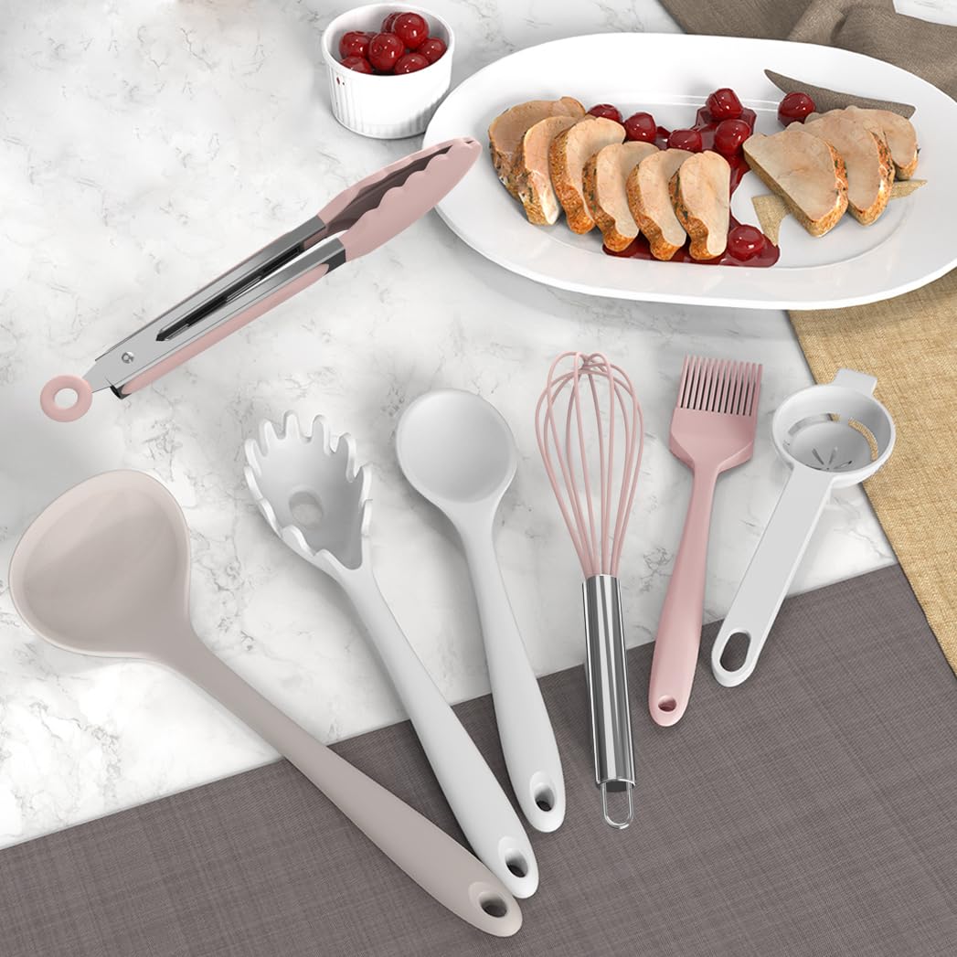 AOTHOD Silicone Cooking Utensils Set - 446°F Heat Resistant Silicone Kitchen Utensils,Spatula,Spoon, Kitchen Utensil Sets Gadgets Tools Set for Nonstick Cookware,Dishwasher Safe BPA FREE (Multicolor)