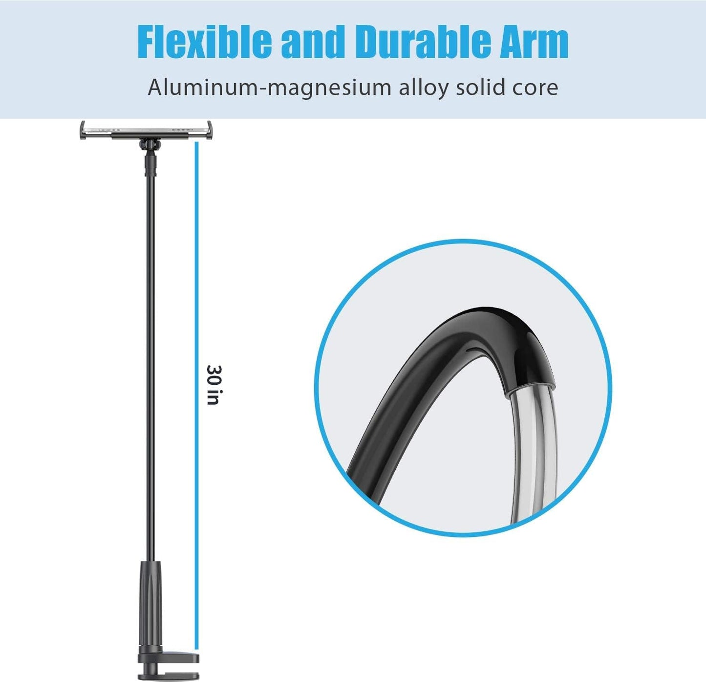 WixGear Tablet Holder for Bed - Gooseneck Tablet Holder Stand, Flexible Long Arm Gooseneck Mount Holder Clip with Grip, Compatible with iPad Air Mini, Galaxy Tabs, Kindle Fire, 4"-10.5" Devices