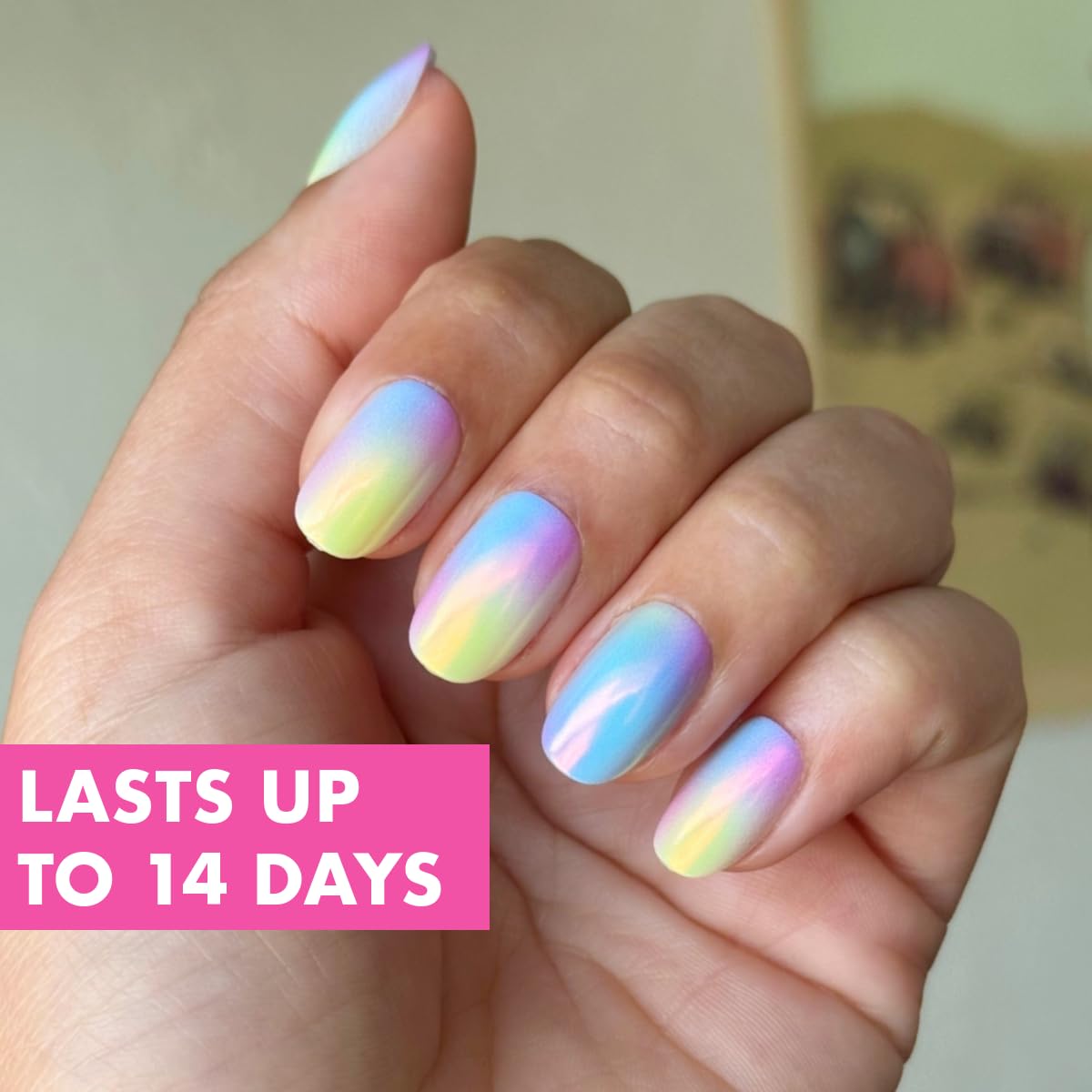 Olive & June Maximalist Instant Mani Press-On Nails (Glue) | 42 Fake Nails, 21 Sizes | Non-Toxic, Long-Lasting Big, Bold Gorgeous Realistic Look | Salon-Quality | Short, Round | Rainbow Aura Chrome