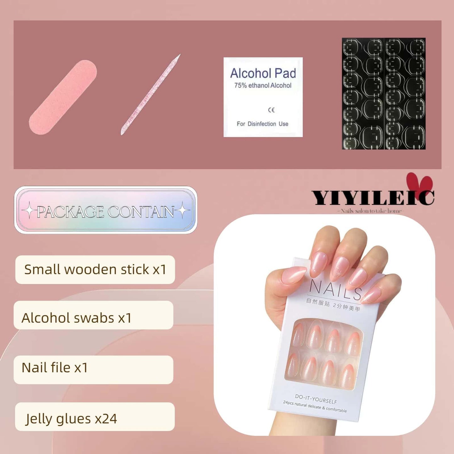 French Press on Nails Short Almond Fake Nails Pink with Bow Starlight Designs Full Cover Acrylic Glue on Nails Removable Artificial Stick on Nails for Women 24 Pcs