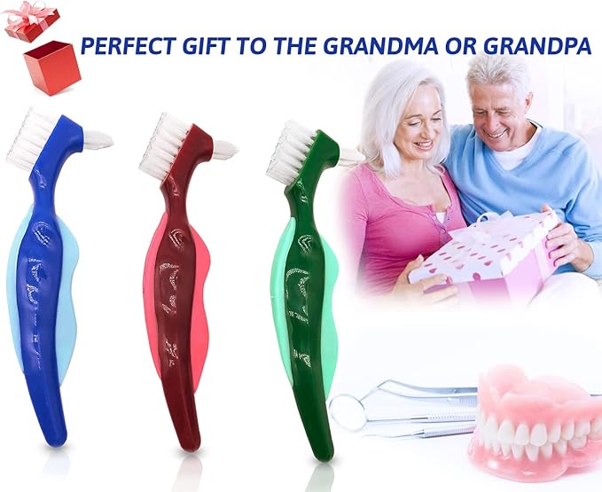 Premium Hard Denture Brush, Multi-Layered Bristles & Portable Double Sided Toothbrush for Denture Care (Pack of 3)