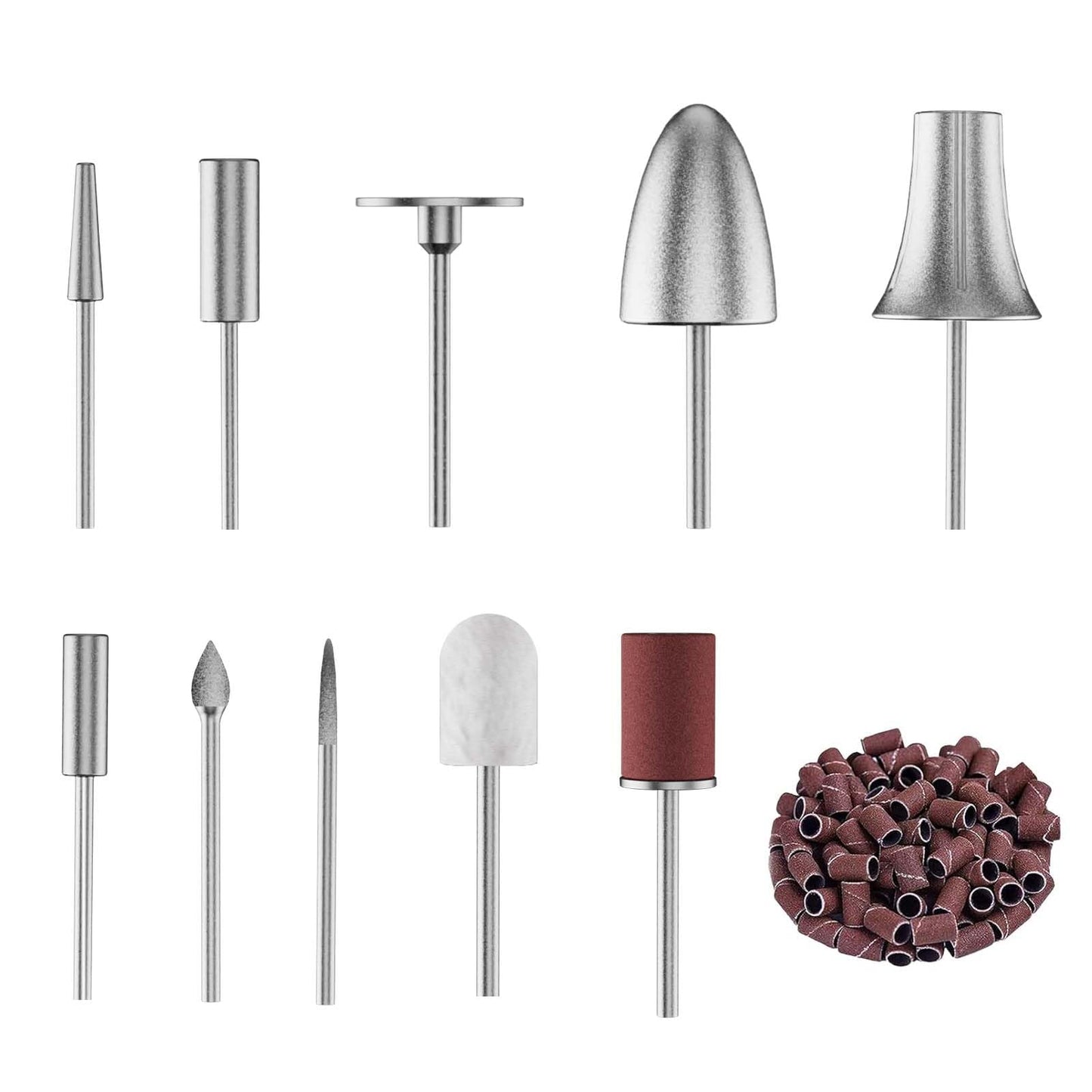 10pcs Nail Drill Bits Sets with 50Pcs File Sanding Bands, Professional Rotary Cuticle Remover Bits Kit Cuticle Remover Bits for Acrylic Nail Manicure Pedicure Tools