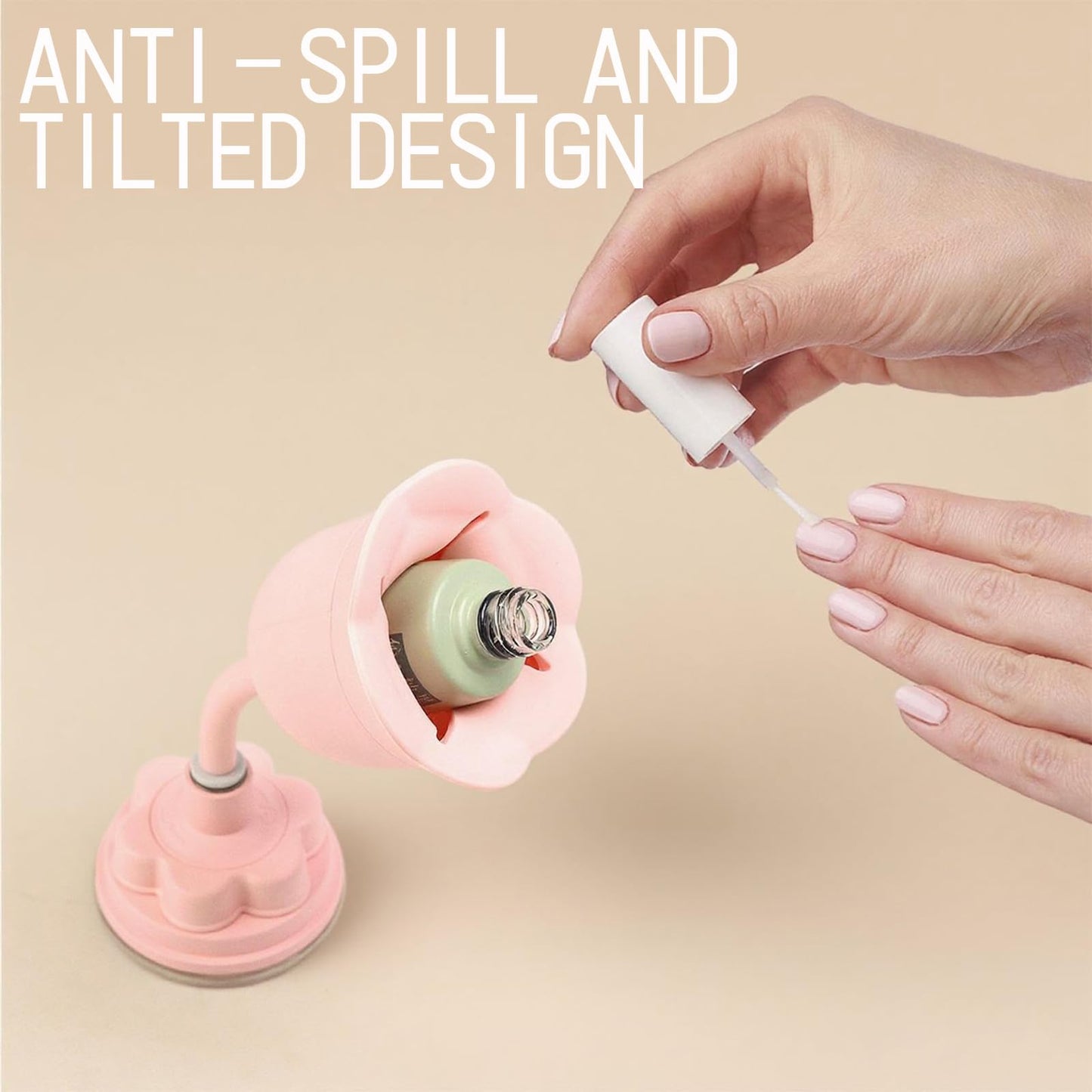 Rotating Nail Polish Bottle Holder | Anti-Spill Tilted Design | Suction Base for Easy Use | Ideal for Nail Art and Storage (Pink)