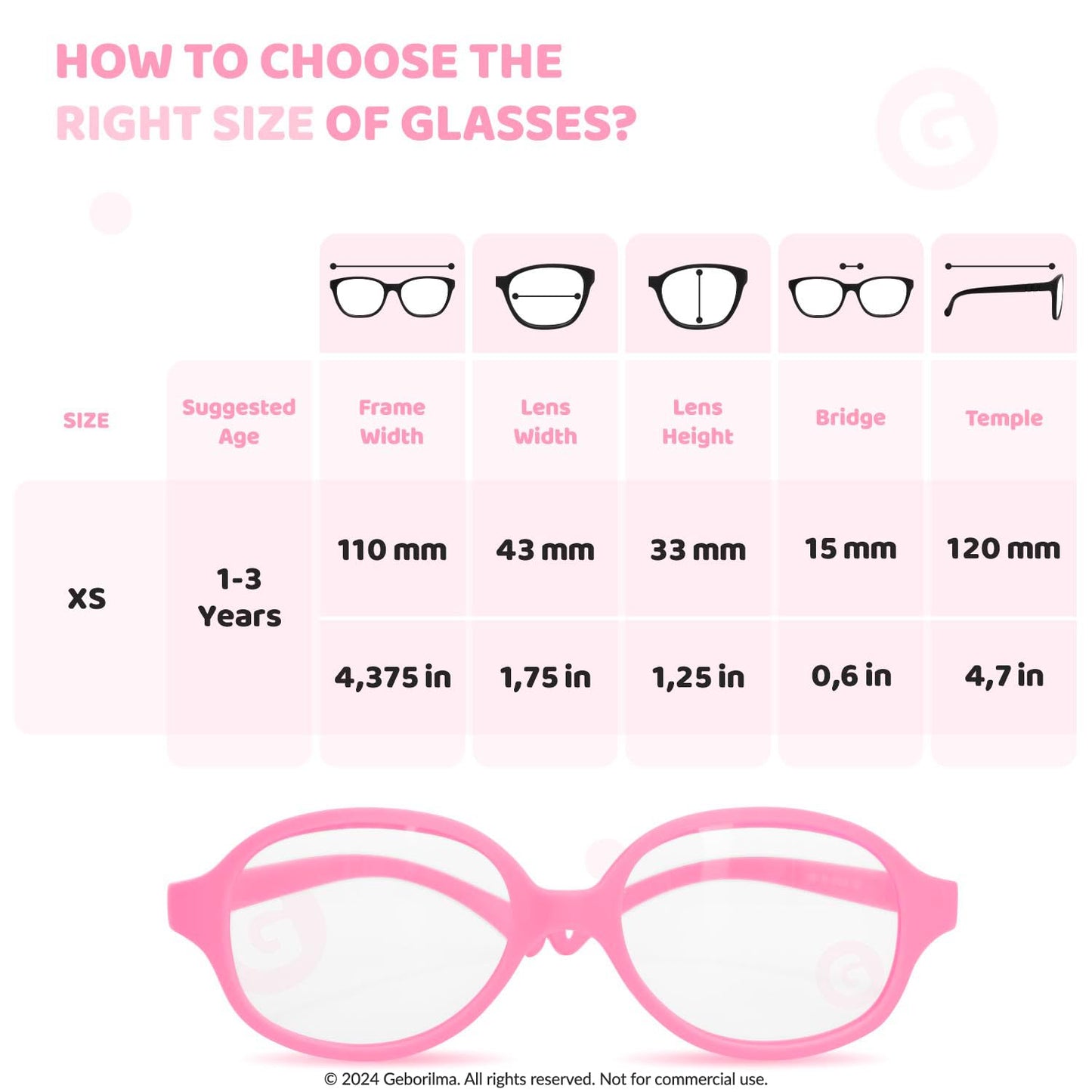 Geborilma Unbreakable Eyeglasses for Kids Flexible Glasses - XS Toddler Glasses Frames 1-3 - Baby Eyeglass Frames 43-15-128