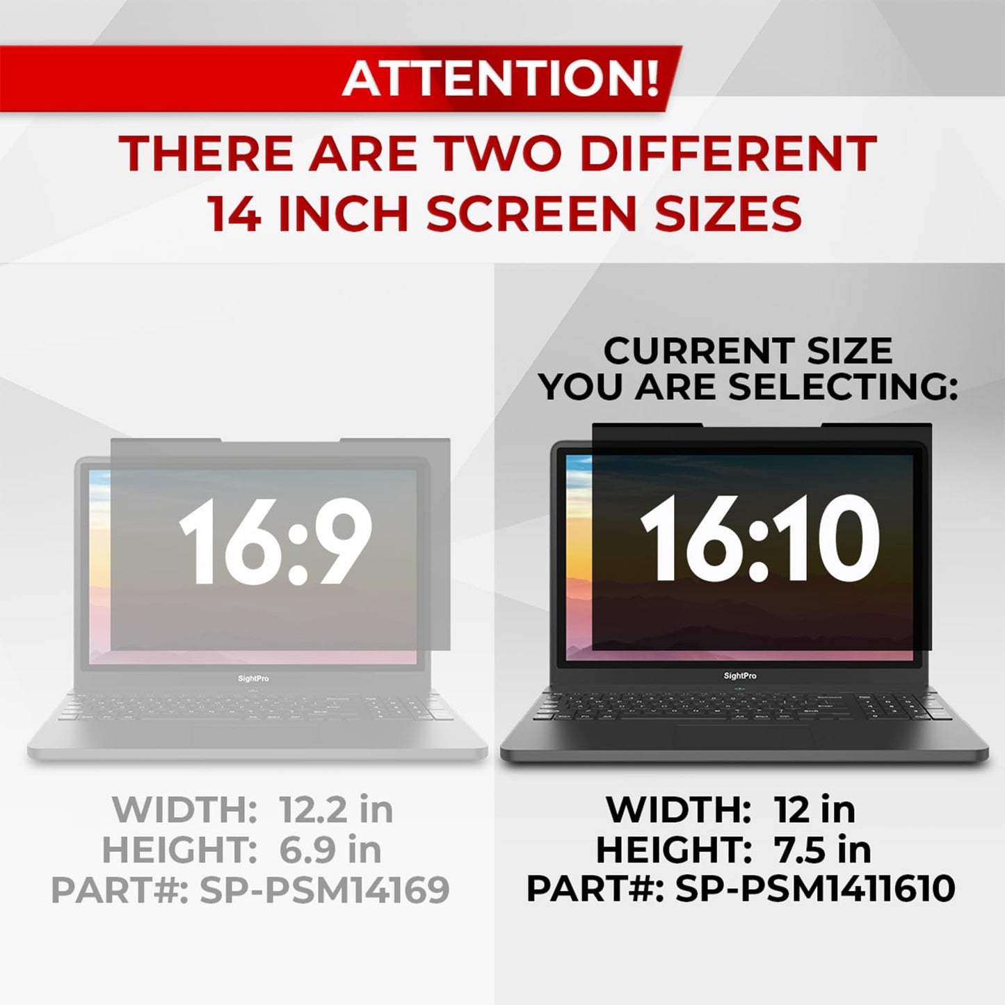 SightPro Magnetic Laptop Privacy Screen 14 Inch 16:10 - Patented Removable Laptop Privacy Filter Shield and Protector