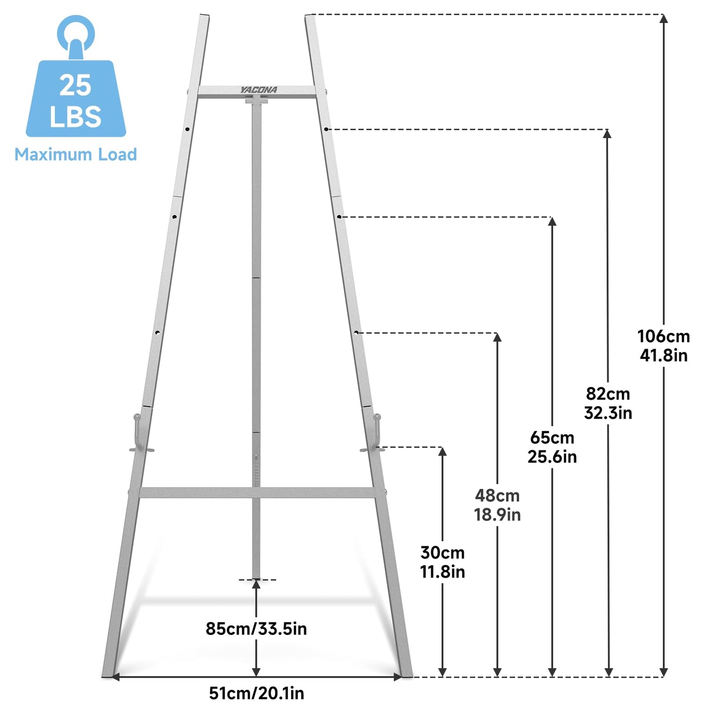 Easel Stand for Sign, Heavy Duty Metal Display Easel with Adjustable Chain, 4-Tier Height Art Easel for Painting, Wedding Sign, Posters & Commercial Display (Silver)