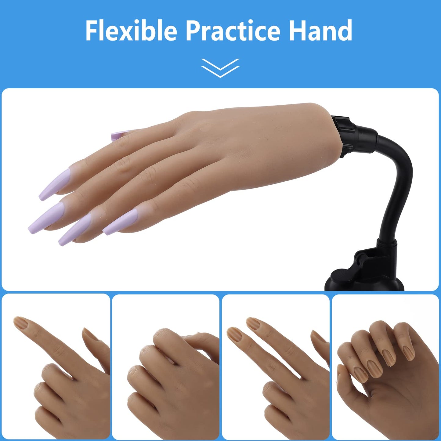 LIONVISON Silicone Practice Hand for Acrylic Nails with Bracket,Realistic Nail Practice Hand Stand, Flexible Bendable Nail Training Mannequin Hand for Nails Practice Nail Art Tools ( Left Hand )