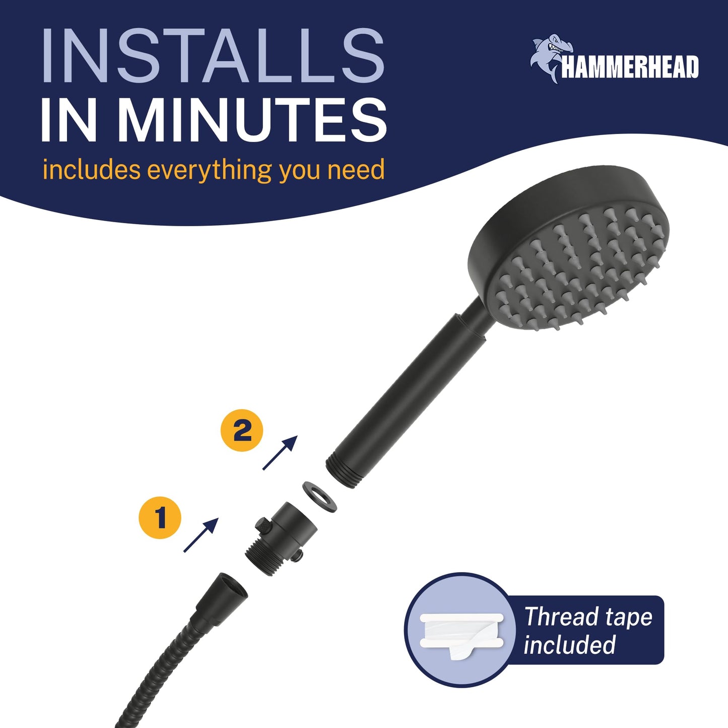 HammerHead Showers Solid Metal Shower Head Shutoff Valve, Brass Valve Reduces Flow to a Trickle, Universal Shower Shutoff, Plumbing Code Compliant, Matte Black