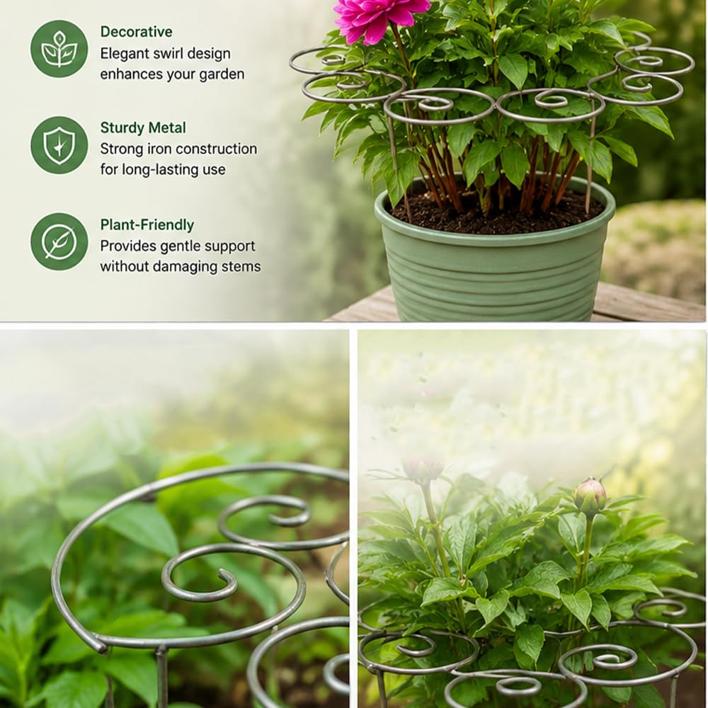 jenvd Metal Plant Support Ring for Garden Flowers, Stackable Plant Stakes for Indoor Outdoor Pots (S)