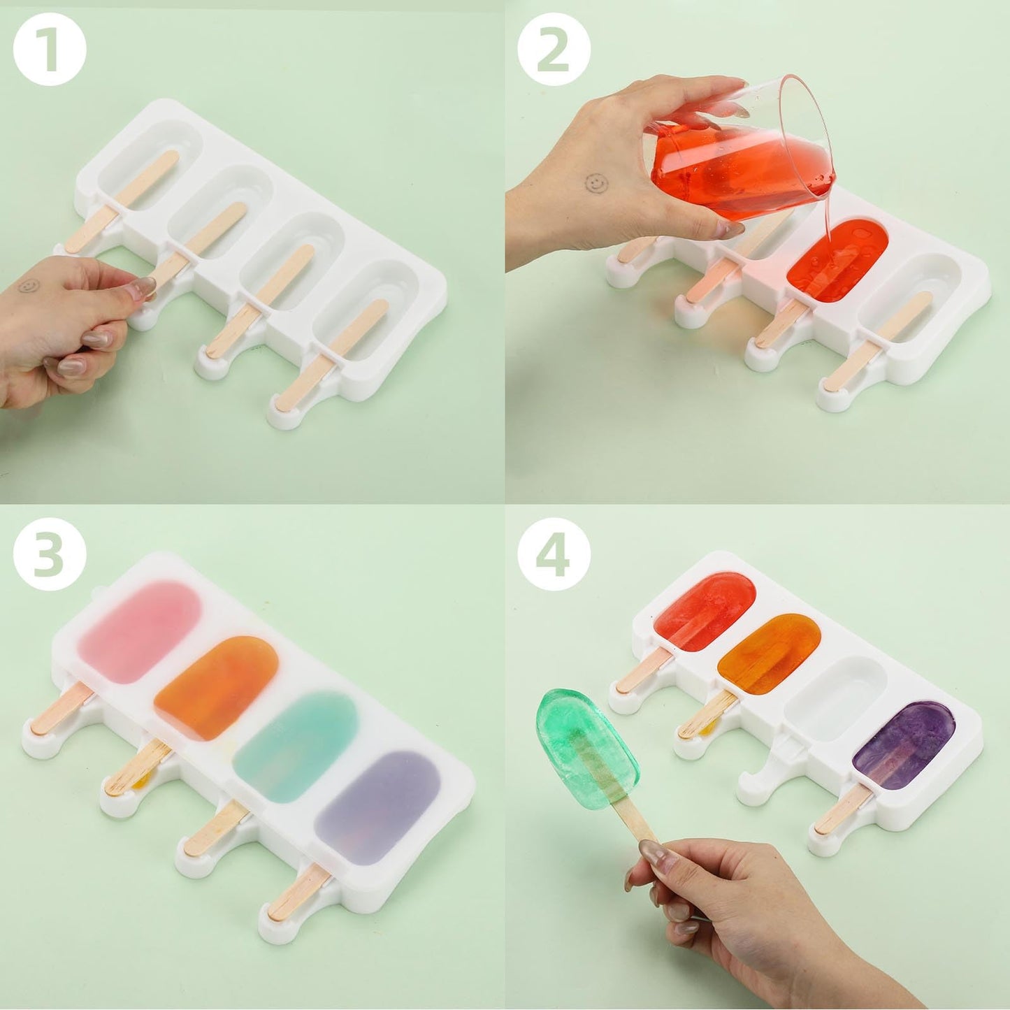 3 Set Small Popsicles Molds with Lids and 100 Pieces Wooden Popsicles Sticks, 4 Cavities Silicone Ice Cream Molds for Making Cakesicles, Cake Pops, Ice Cream - BPA Free