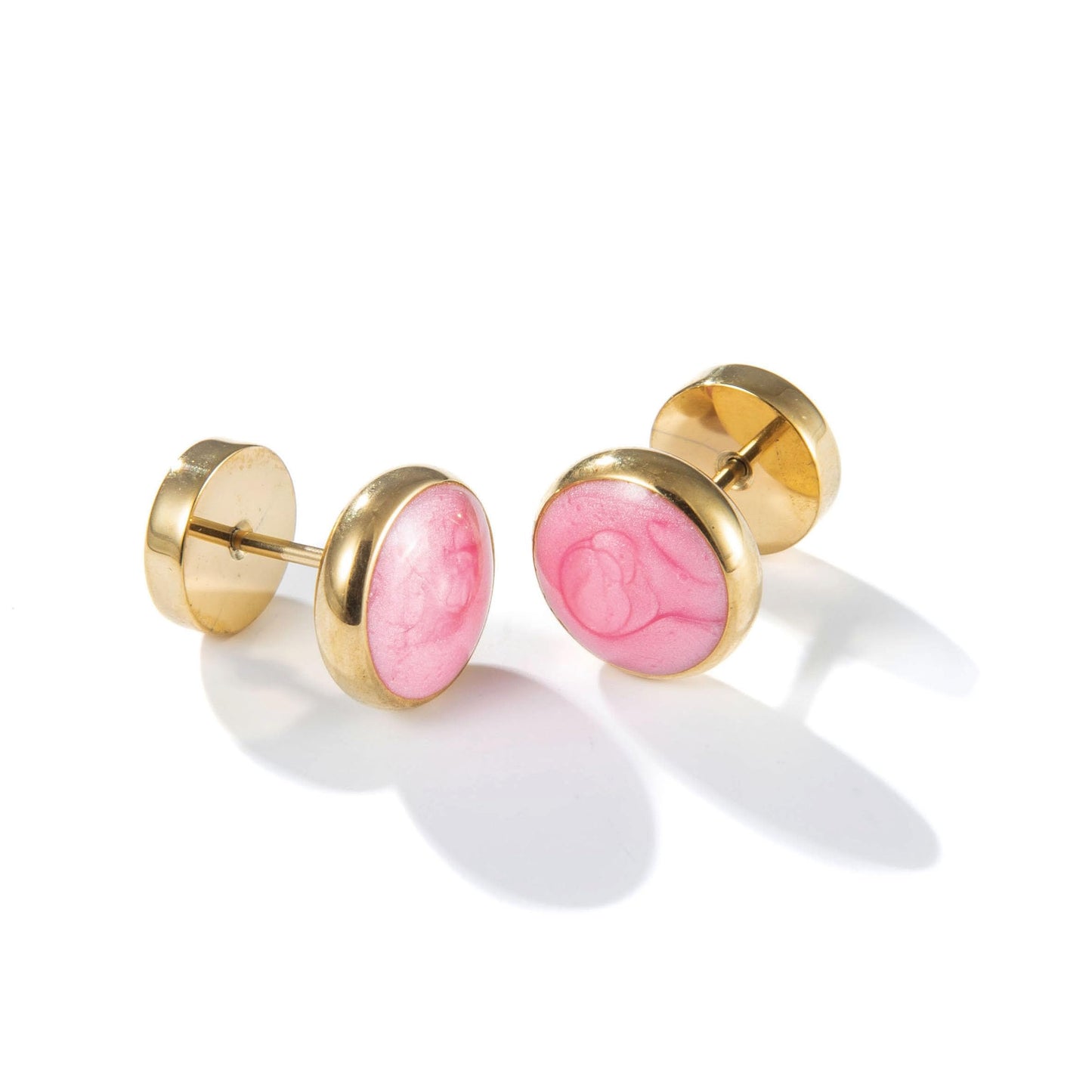 Screw Flat Back Stud Earrings Titanium Pink Surgical Stainless Steel Barbell Earrings for Women Men 18K Gold Plated Hypoallergenic for Ssentive Ears Punk Dot Ear Studs