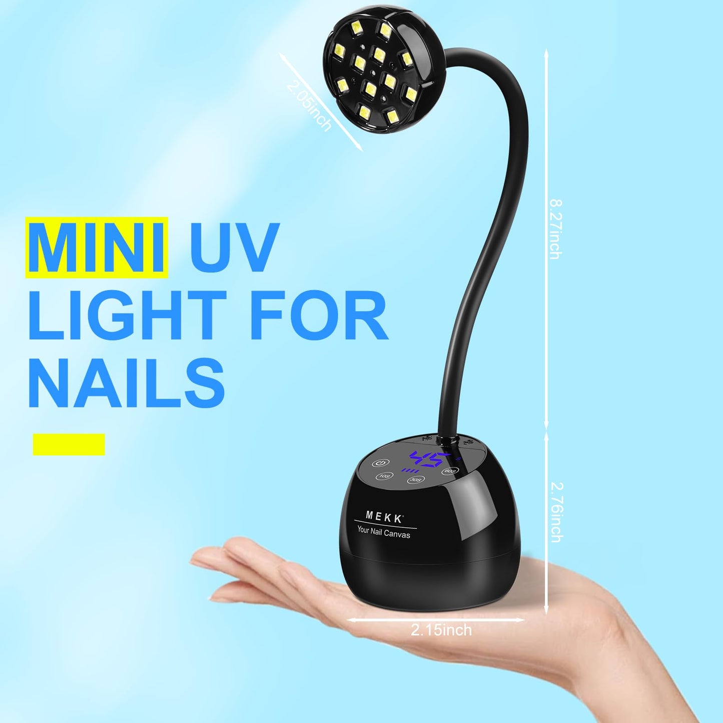 MEKK Gooseneck UV LED Nail Lamp - 36W Cordless Mini UV Light for Gel Nails for Home & Travel, Single Nails Light for Detail Work, Flash Cure Lamp with Auto Sensor, 4 Timers, Flower Design (Black)