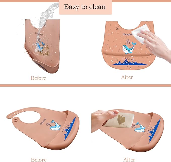Silicone Baby Bibs – Adjustable, Soft, Waterproof & Durable, with Large Food-Catching Pocket, Feeding-Friendly