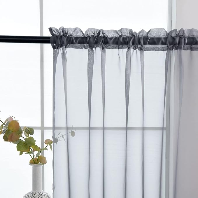 SpaceDresser Grey Sheer Curtains 4 Panels Rod Pocket Semi-Sheer Curtain 96 Inches Long Light Filtering Voile Window Drapes for Bedroom Living Room Kitchen, Each 52W x 96L