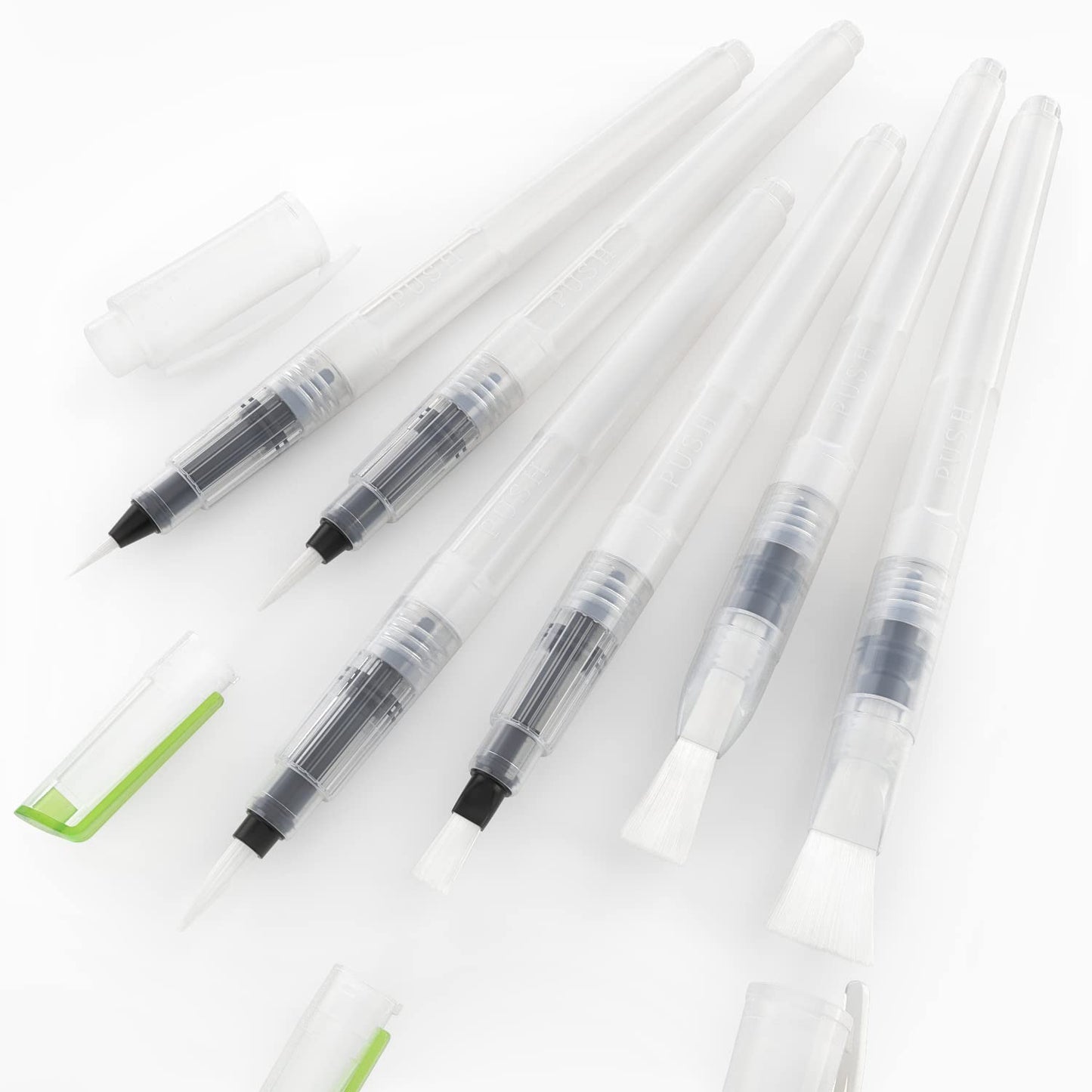 ARTEZA Water Brush Pen, 6-Piece Set, Fine, Medium & Broad Tips, Refillable Self-Moistening Brushes for Painting & Lettering