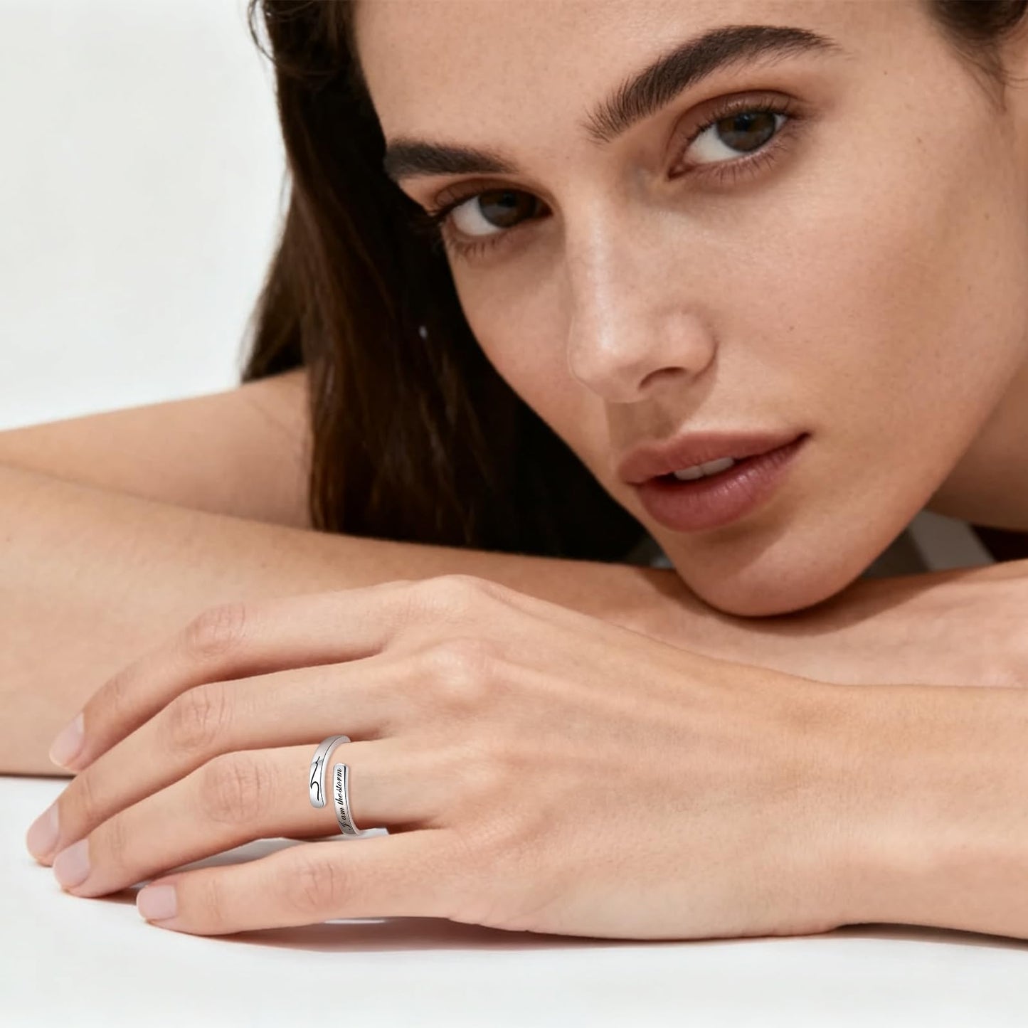 JXJL S925 Sterling Silver Inspirational Jewelry Rings Adjustable Ring Personality Encouragement Gift for Teens Women 9#