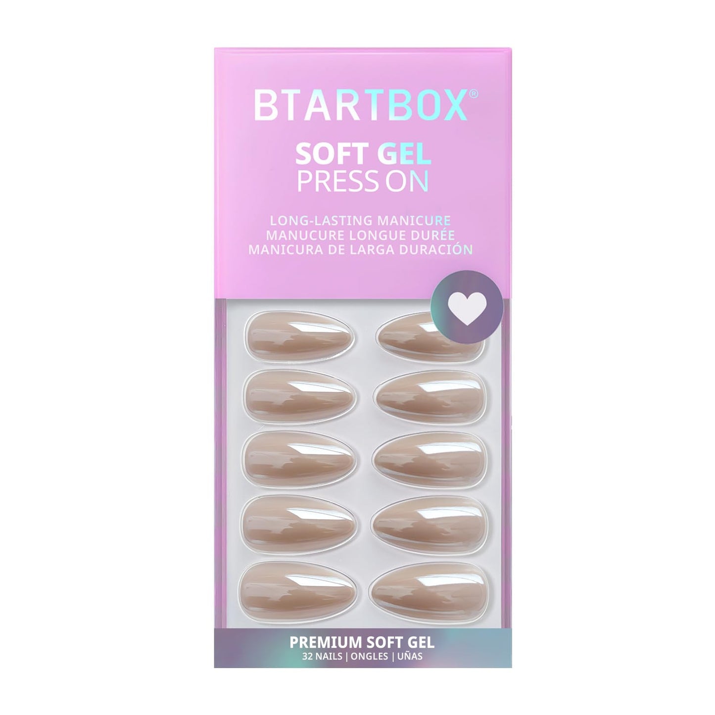 BTArtbox Press On Nails Almond - Medium Soft Gel Chrome Nails, Glue On Nails with Nail Glue, Reusable Stick On Nails in 16 Sizes - 32 Soft Gel Fake Nails Kit, Nuts Glazed