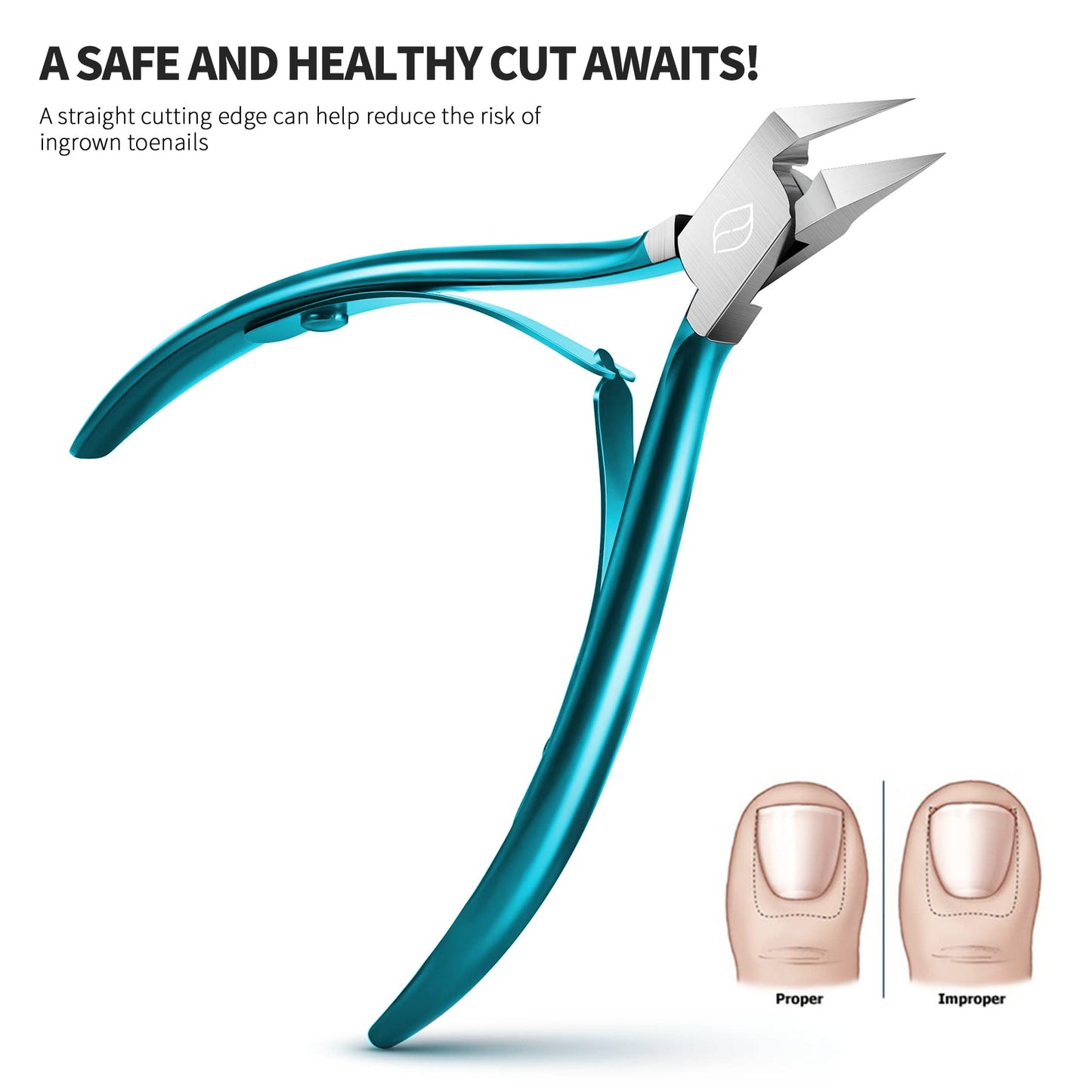 FERYES Toenail Clipper Straight Blade for Ingrown and Thick Nails - Stainless Steel and Sharp Pointed Tip Ingrown Nail Clipper – Wide Jaw Toe Nail Cutter Podiatry Tool Peacock Green