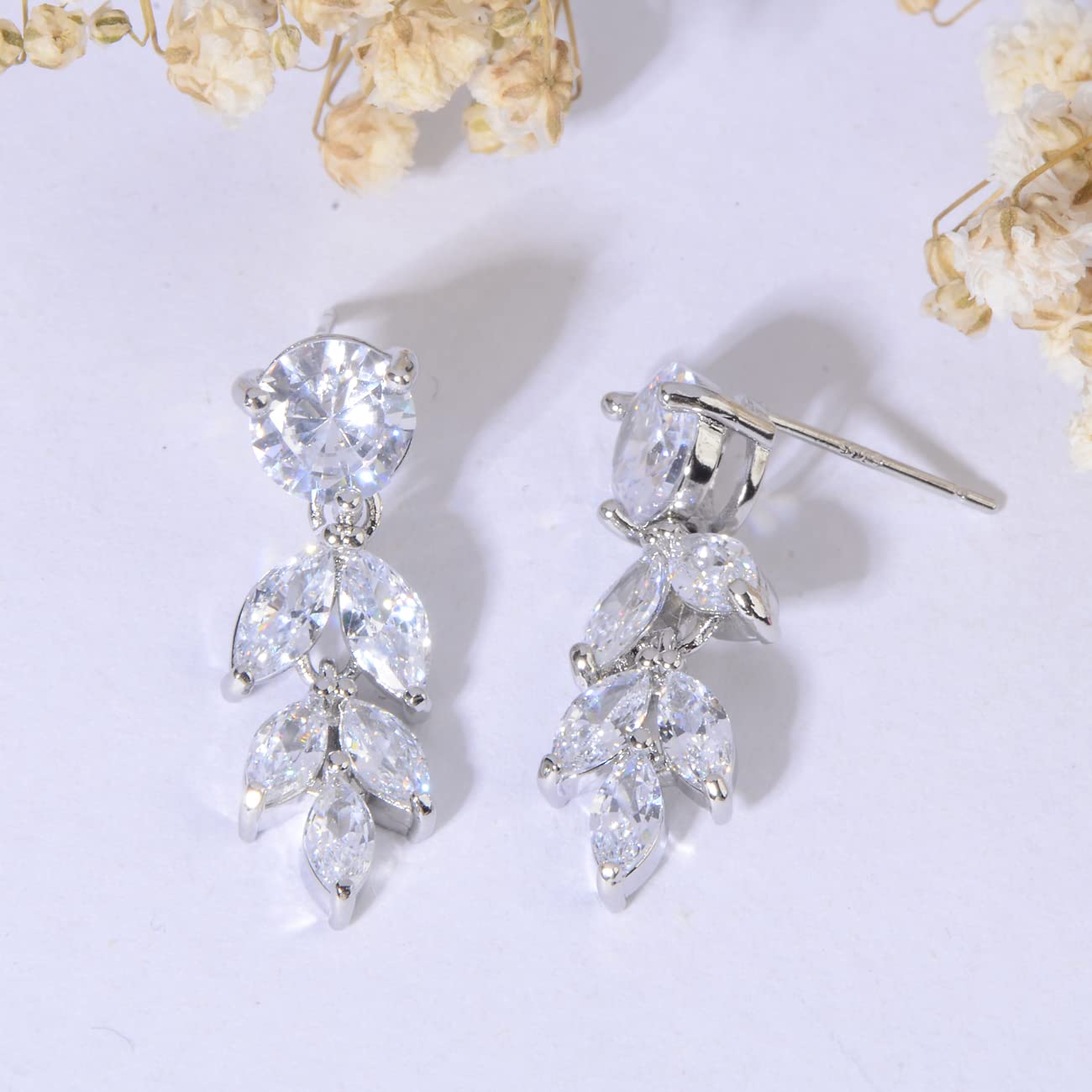 Cinmilada Bridal Earrings for Wedding Silver Marquise Teardrop Cubic Zirconia Crystal CZ Cluster Earrings for Bride Bridesmaids Women