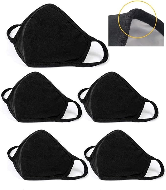 5 Pack Black Mask Windproof Dustproof Masks with Adjustable Nose Wire,Breathable Reusable Washed for Outdoor Sport Half Face Earloop Cotton Masks for Men and Women
