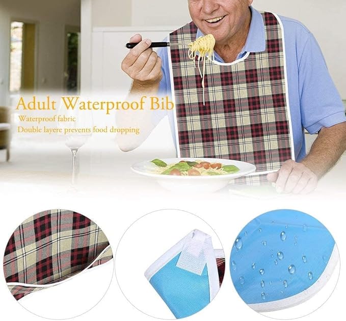 Adult Bibs, Waterproof Bib Clothing Protector with Crumb Catcher, Reusable Dining Bibs for Elderly, Men Women