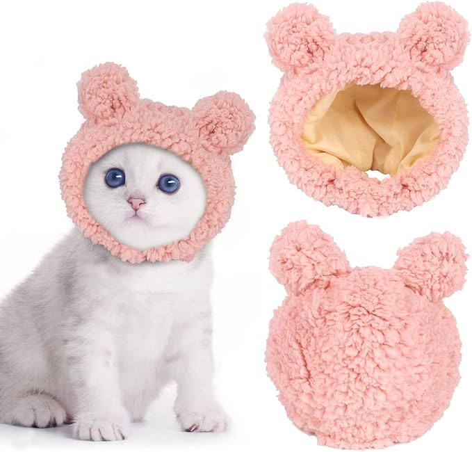 JOICEE Cute Cat Costume Warm Bear Hat for Small Pets Adjustable Kitten Hat