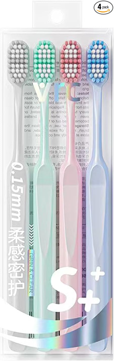 4-Piece Handheld Toothbrush Set, Non-Slip Soft-Bristle Toothbrushes