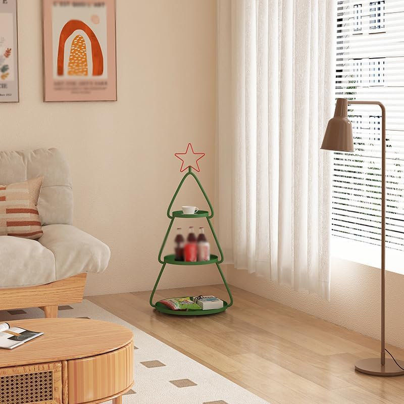 ZYFAB 3-Tier Christmas Tree Display Stand, Green Metal Serving Tower with Red Star Topper Decorative Storage Shelf for Drinks and Snacks,A