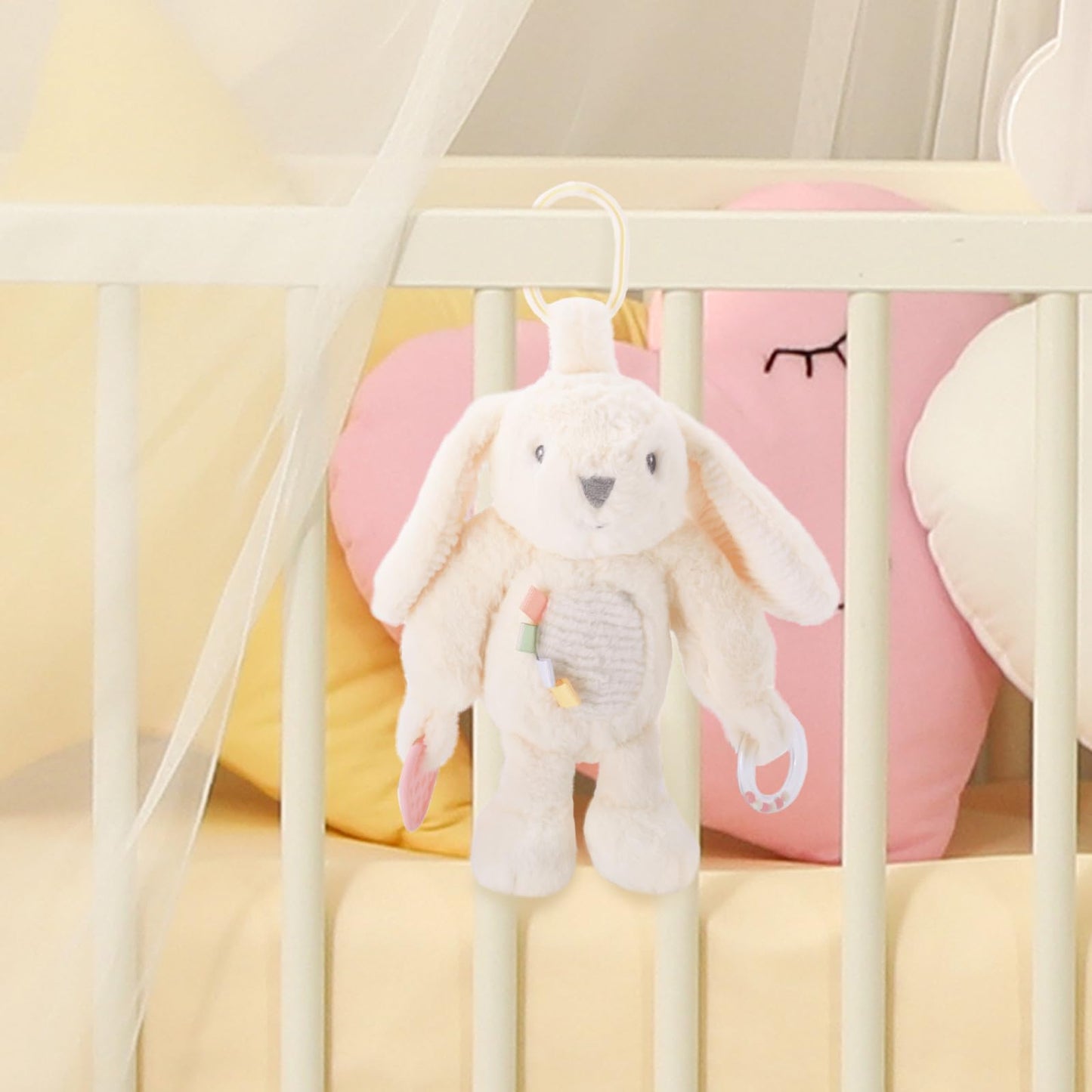 Linzy 10" Beige Bunny Baby Stroller Toy with TEETHERS and Rattle