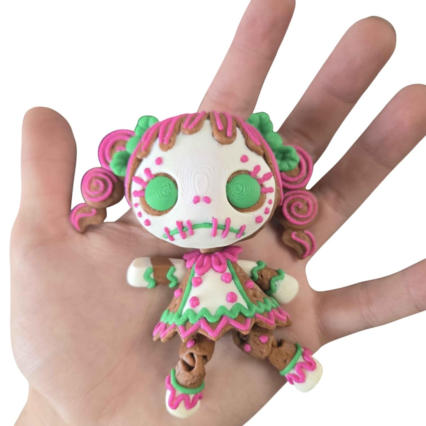 Articulated Twisty Creepy Gingerbread Girl Figurine – Spooky Charming Candycore Aesthetic Holiday Shelf Decor - 3D Printed in Canada