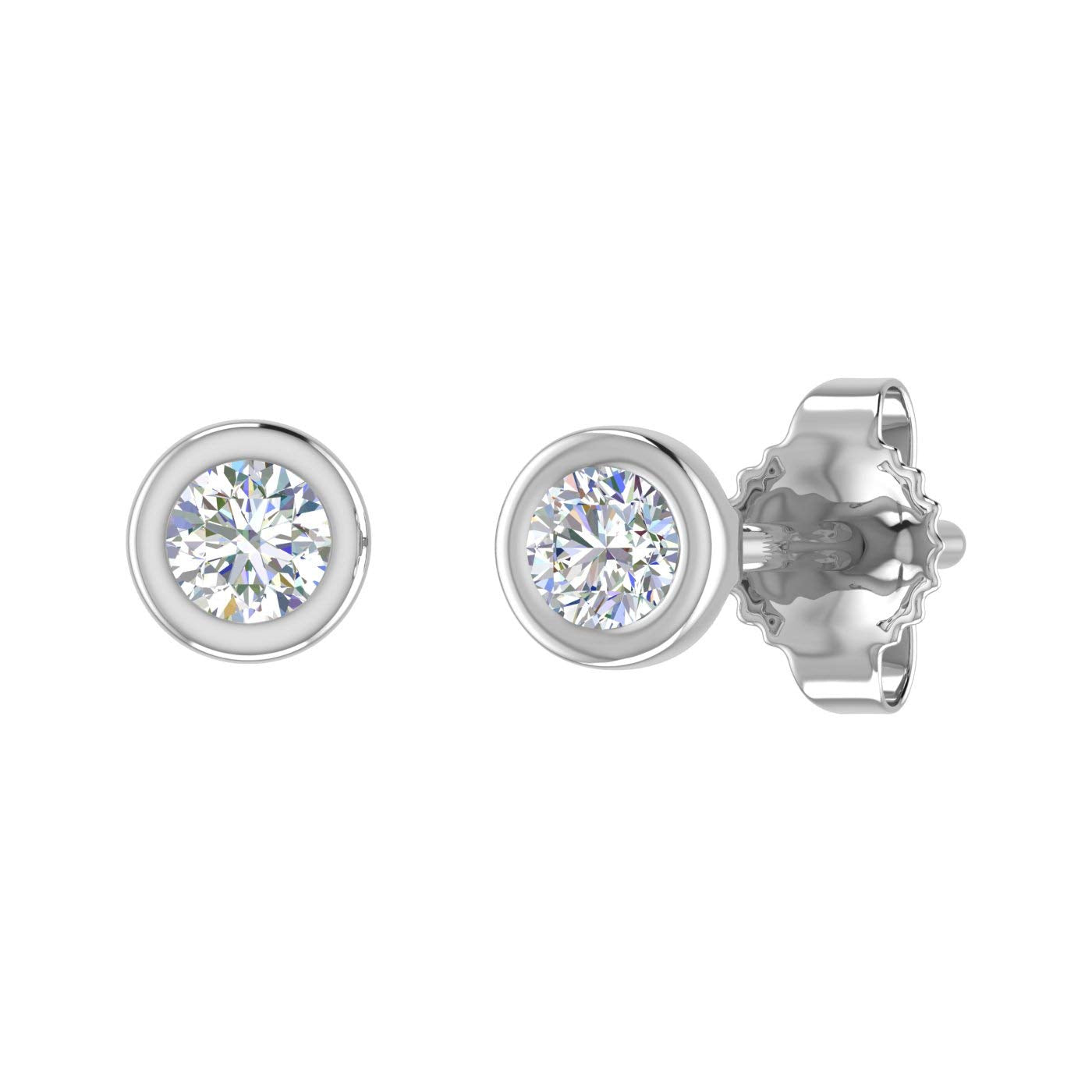 0.14 Carat Bezel Set Natural Diamond Stud Earrings for Women in 10K White Gold