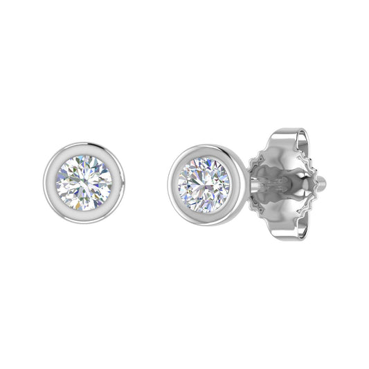 0.14 Carat Bezel Set Natural Diamond Stud Earrings for Women in 10K White Gold