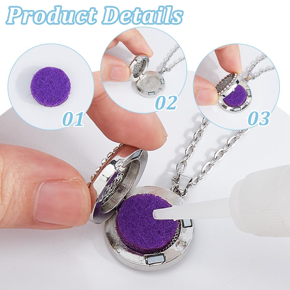Hobbspring 2 Sets Aromatherapy Essential Oil Diffuser Necklace 2 Styles Diffuser Stainless Steel Oil Pendant with Felt Pads Aromatherapy Flat Round Locket Necklaces Gift for Woman Men