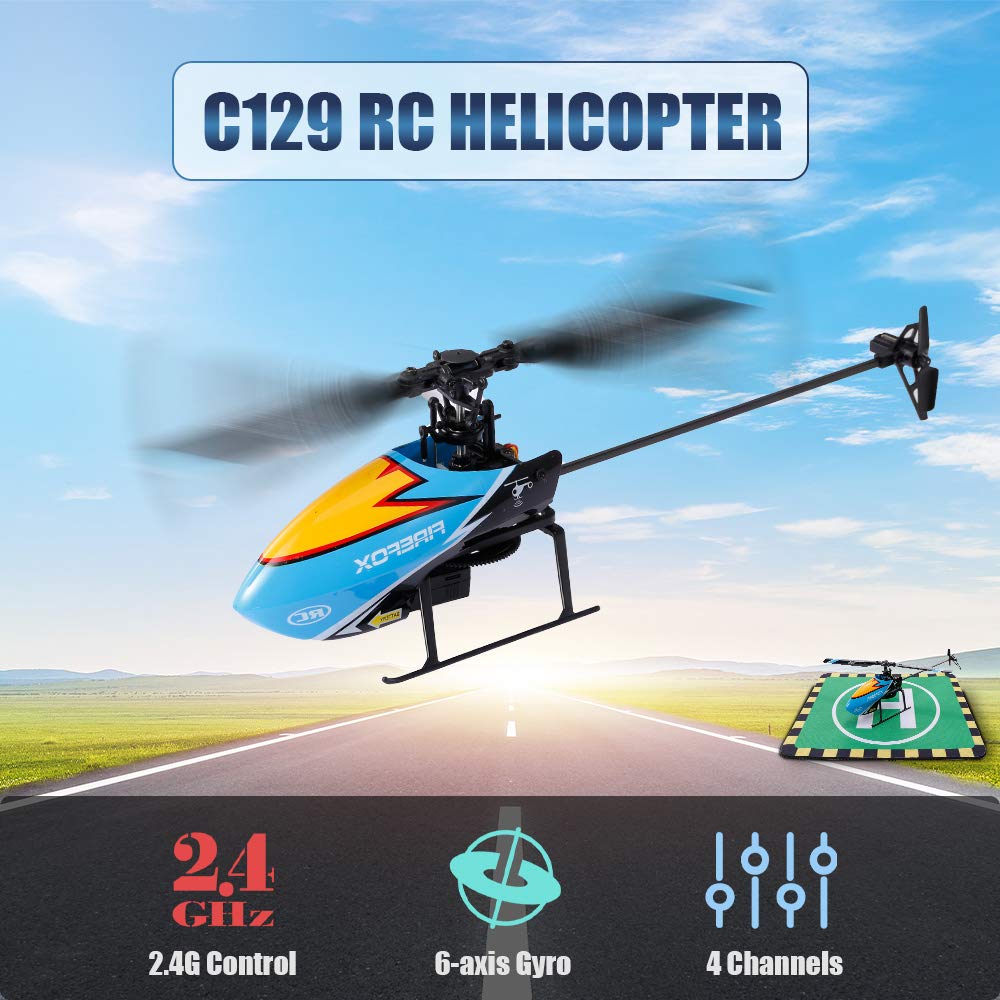 GoolRC C129 RC Helicopter for Adults, 4 Channel 2.4Ghz Remote Control Helicopter with 6-Axis Gyro, Aileronless RC Aircraft with Altitude Hold and 3 Batteries (Blue)