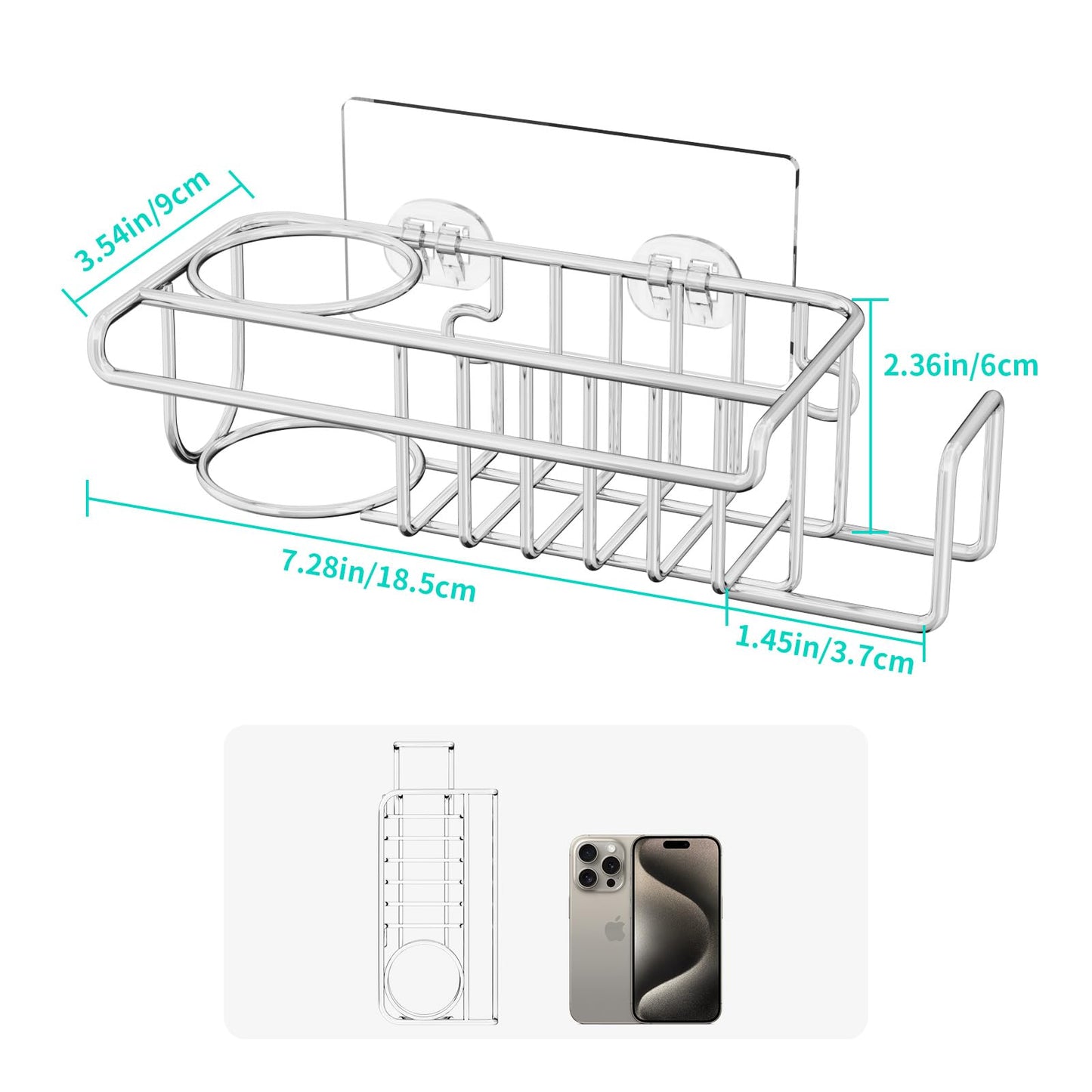 HapiRm 4 in 1 Sink Caddy Sponge Holder, SUS304 Stainless Steel Kitchen Brush Holder and Dish Cloth Hanger, Kitchen Organizers and Storage Essentials - Silver
