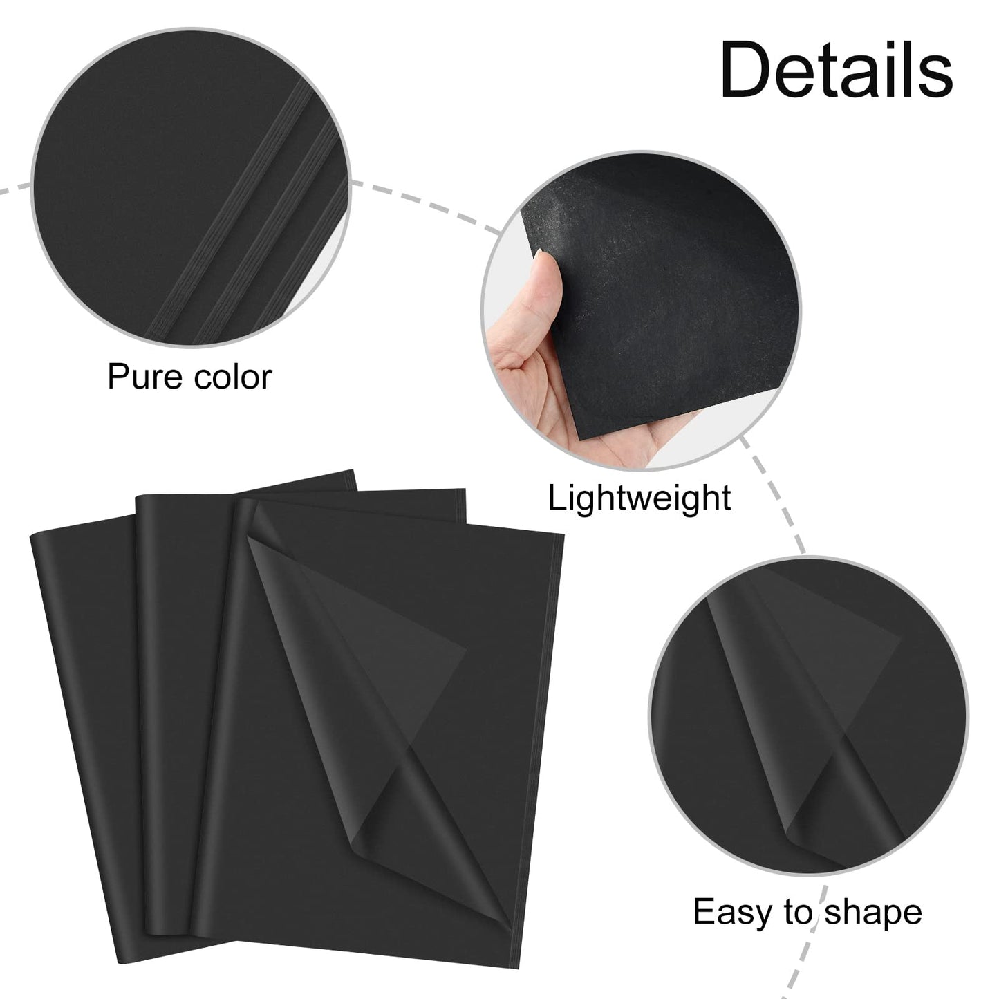 NEBURORA 60 Sheets Black Tissue Paper Bundles 64 Pcs Balls Cake Toppers and Leaves Decoration for Halloween Party,Blcak Party Decoration