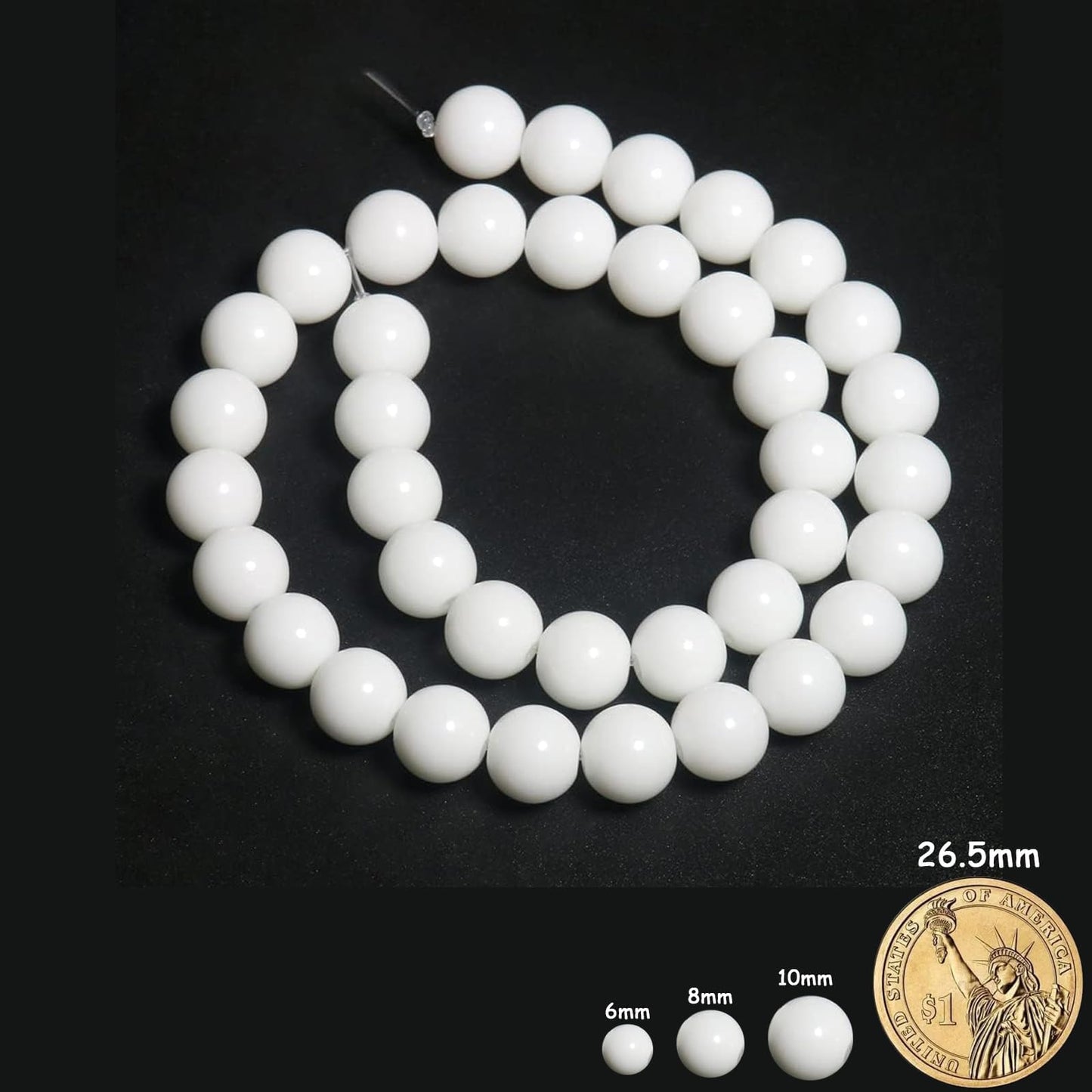 Yochus 45pcs White Tridacna Beads，8mm Healing Power Natural Stone Round Loose Beads for Jewelry Making Earring Necklace DIY Crafts