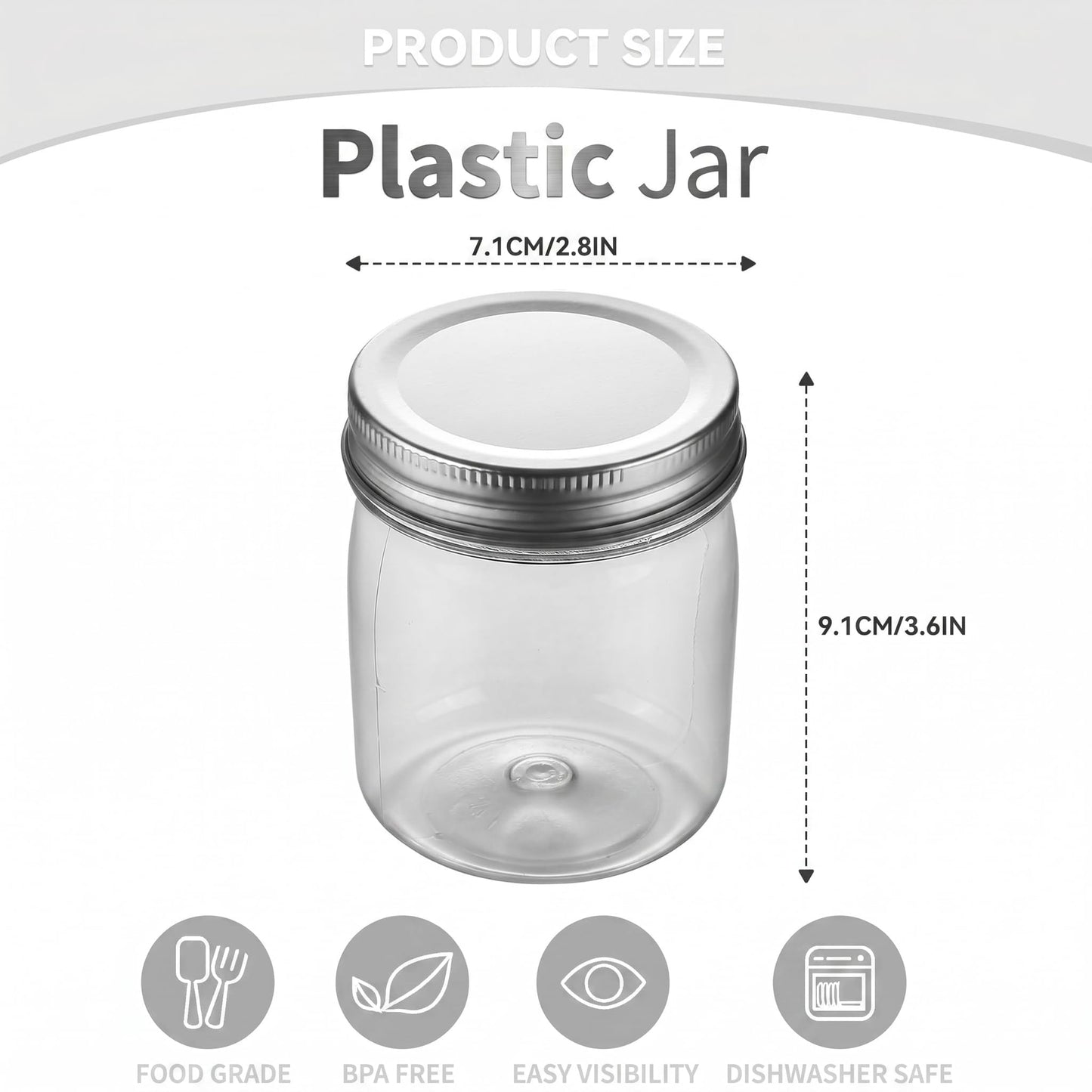 novelinks 8 oz Clear Plastic Jars with Airtight Lids, 32 Pack Plastic Mason Jars with Lids 8oz, Refillable Storage Slime Containers & Small Spice Jar for Kitchen Organization (32 Pack,Silver)
