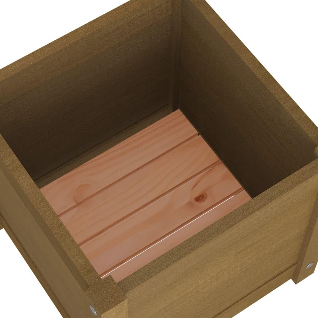Xolmizyn Square Garden Planter Box, 15.7 Inch Solid Pinewood Flower Pot for Outdoor Patio, Backyard, Deck, and Indoor Home Decor, Honey Brown